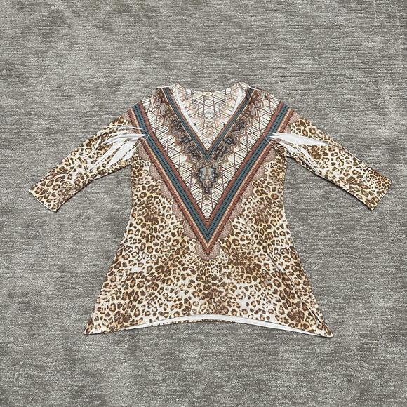Reba Shirt Womens Large Leopard Print Embellished Western Boho Made in USA - Picture 1 of 12